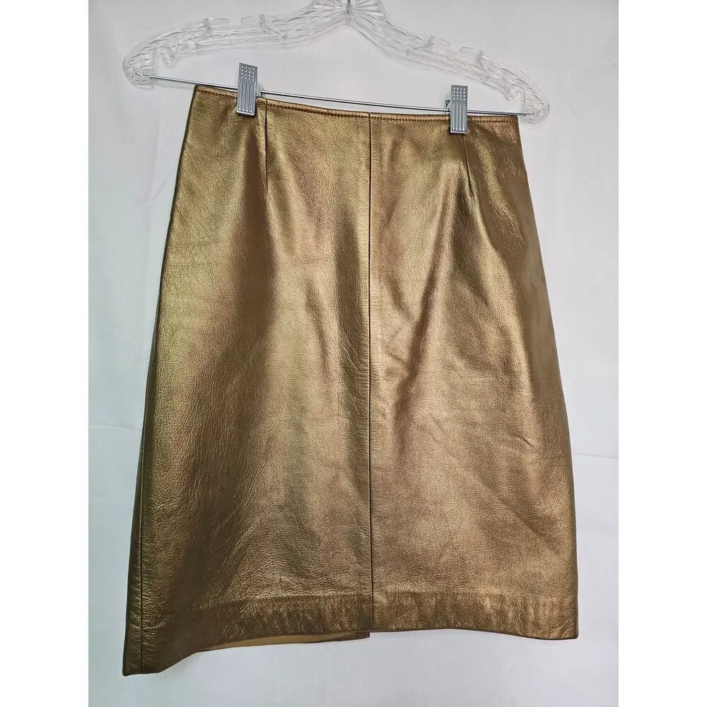 Dana Buchman faux leather Golden Skirt 2 Petite